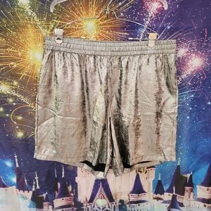 Women's Shimmer Metallic Silver Shorts with Elastic Waist